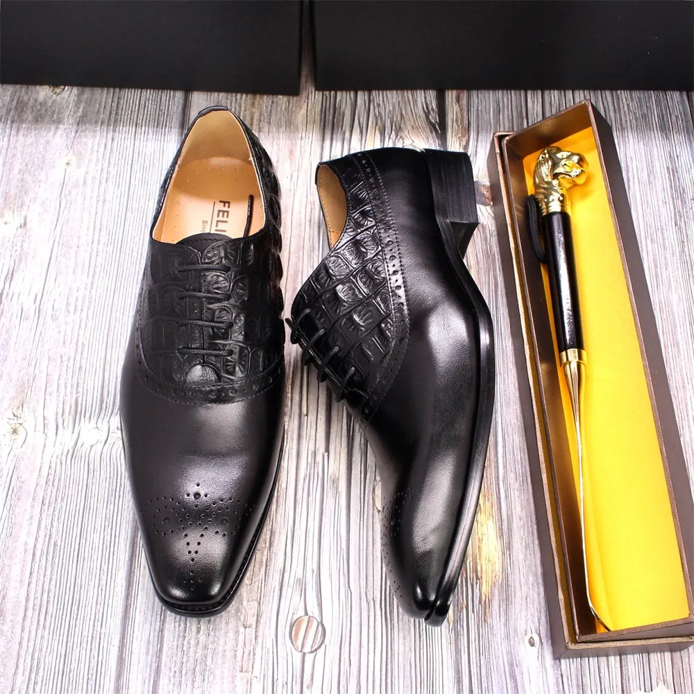 Luxury CrocPoint Leather Brogue Oxford Dress Shoes