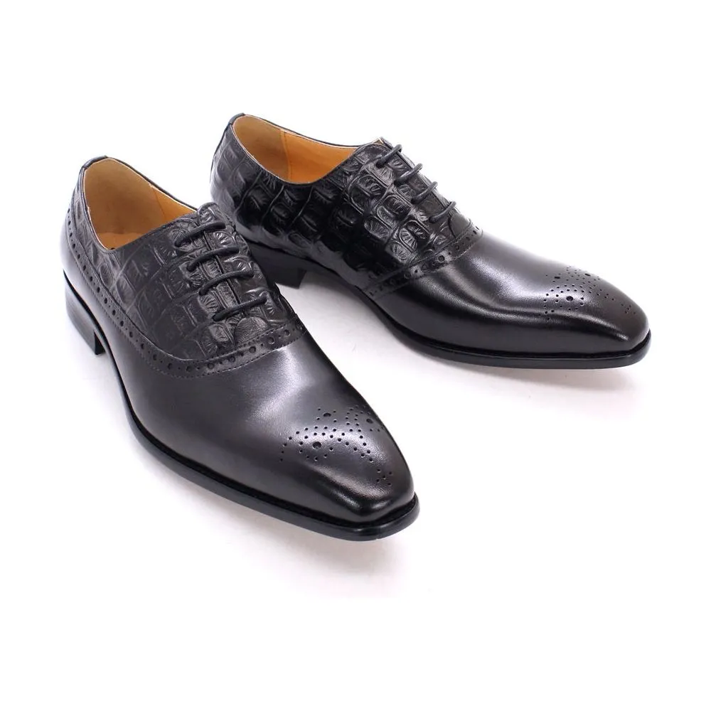 Luxury CrocPoint Leather Brogue Oxford Dress Shoes