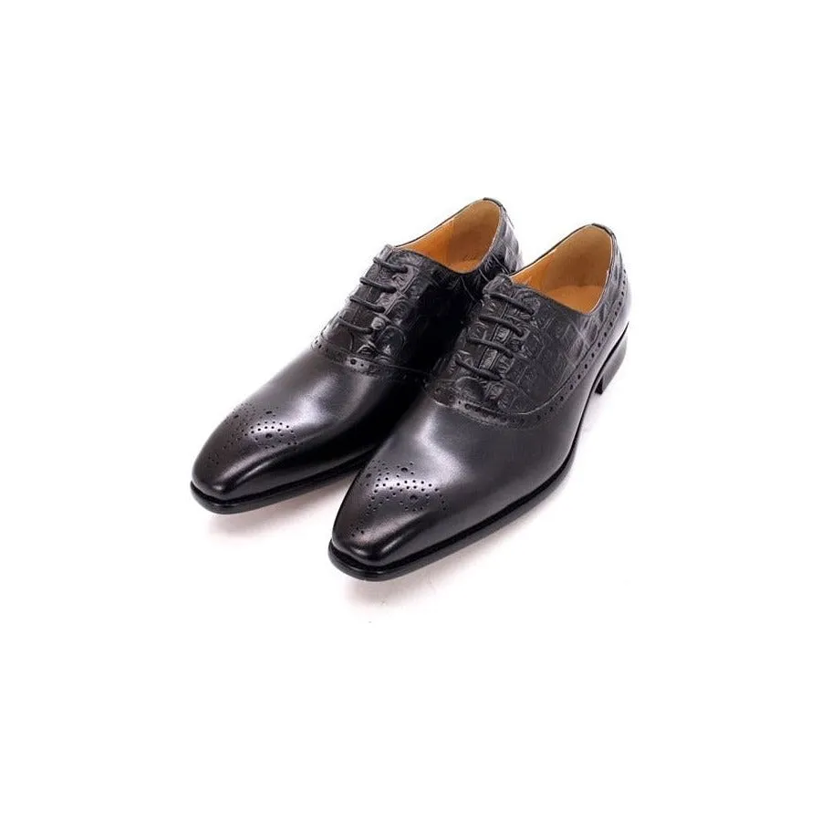 Luxury CrocPoint Leather Brogue Oxford Dress Shoes