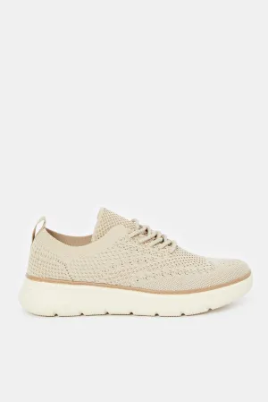 Men Beige Textured Lace Up Derby