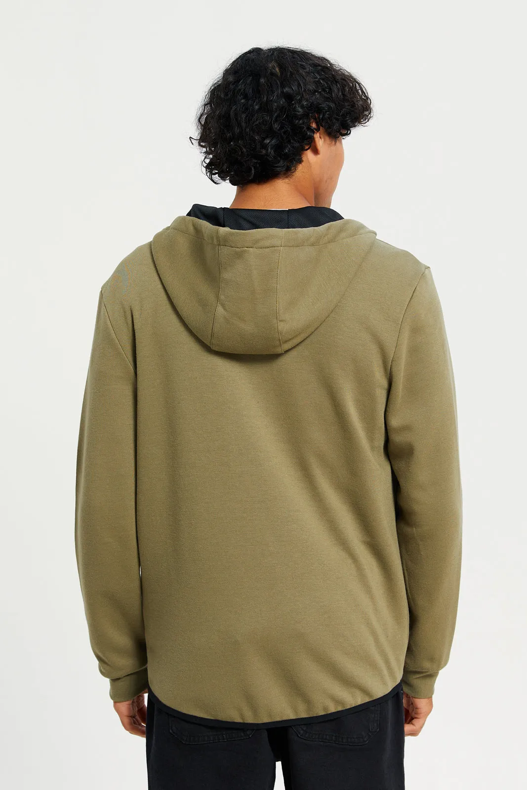 Men Green Zip-Through Hooded sweatshirt