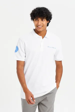 Men White Sports Varsity Polo Shirt