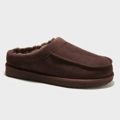 Open Box - Dluxe By Dearfoams Men's Suede Shearling Slip On Slippers Clog Indoor/Outdoor