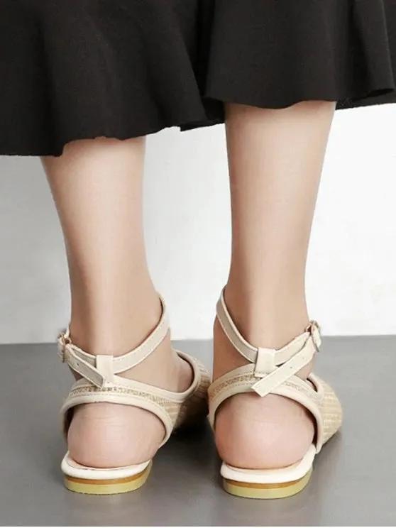 Pretty Slingback Straw Ankle Strap Flat Shoes