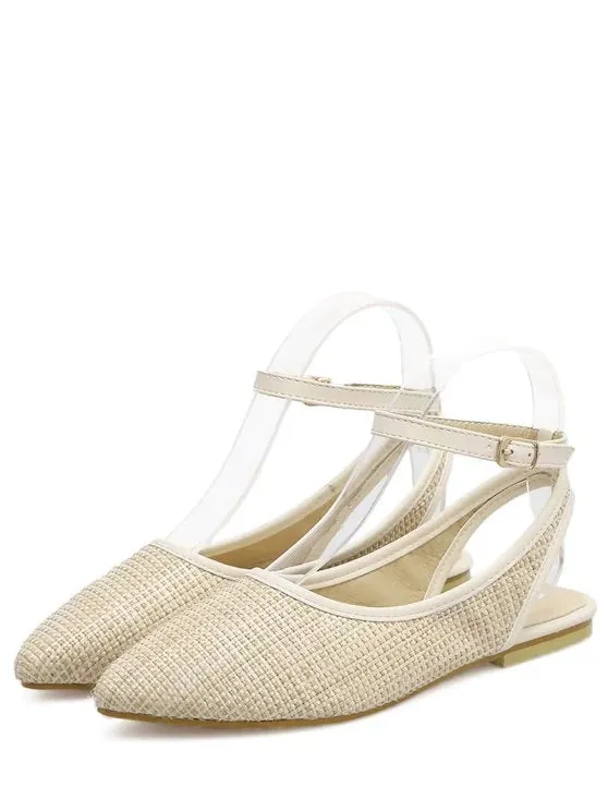 Pretty Slingback Straw Ankle Strap Flat Shoes