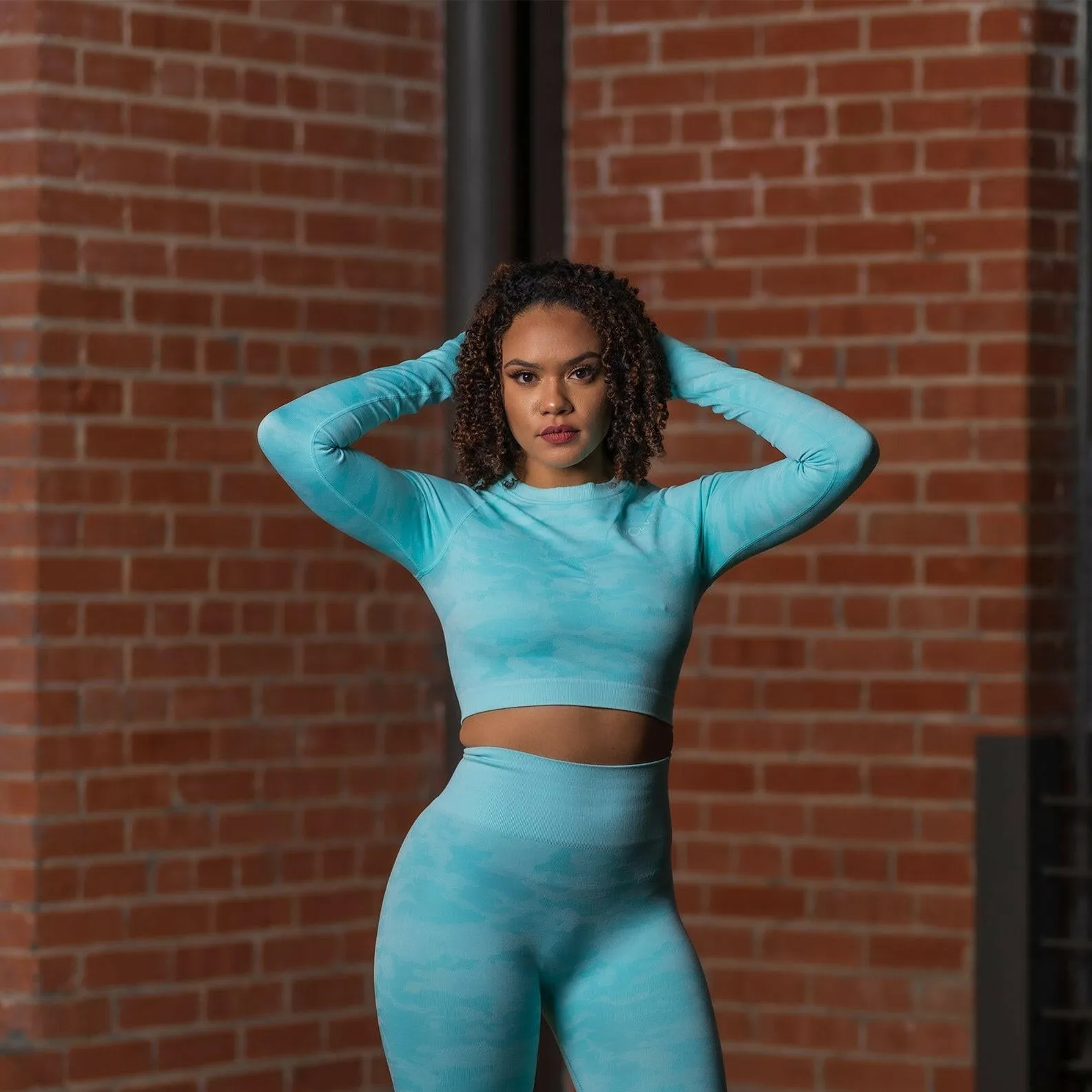 Rebel Seamless Crop Top (Camo Mint Blue)