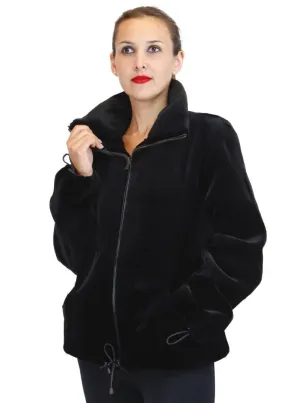 REVERSIBLE BLACK SHEARED MINK & UNSHEARED BLACKGLAMA MINK FUR BOMBER/SPORTS JACKET