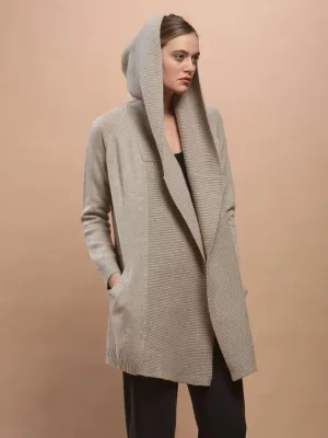 Ribbed Hooded Long Cardigan