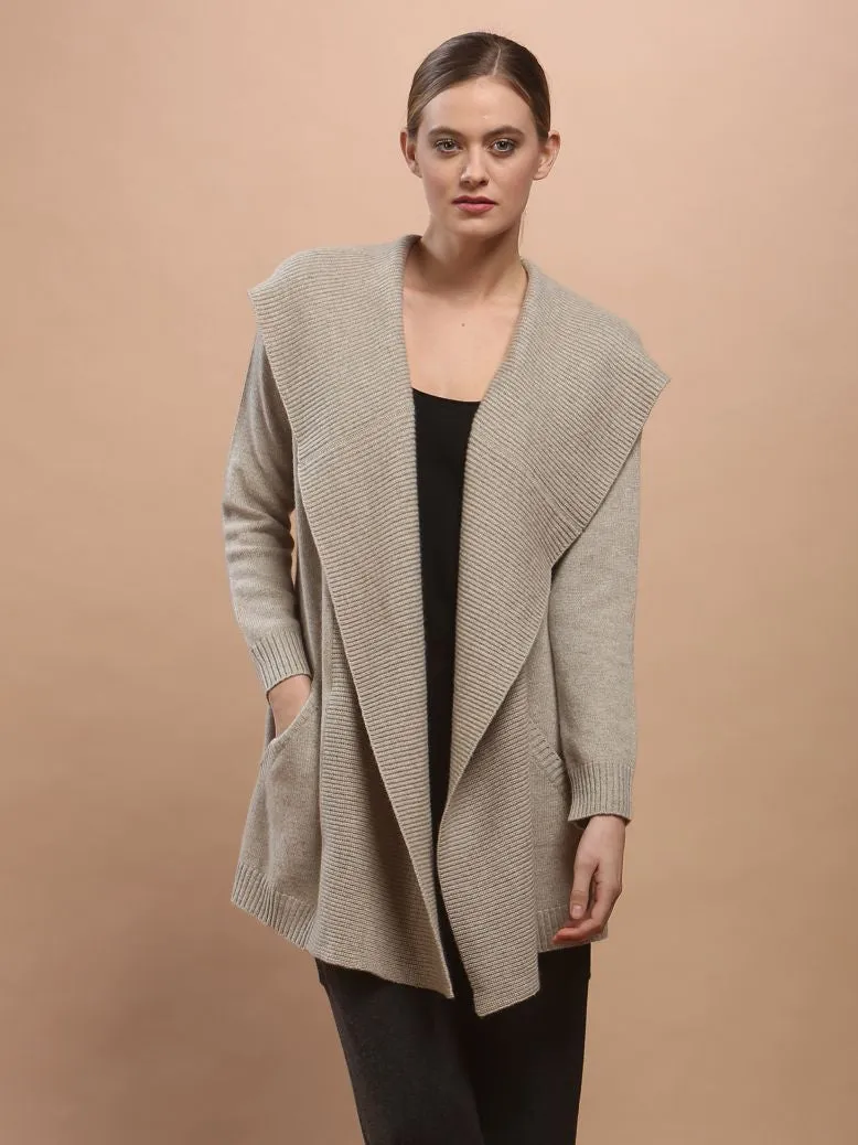 Ribbed Hooded Long Cardigan