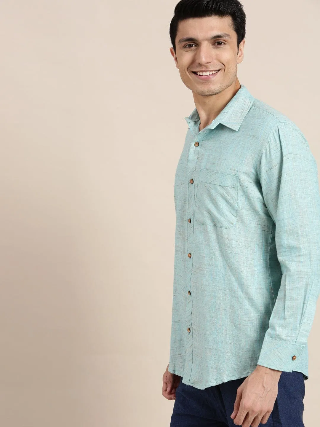 Sky Blue Cotton Men Shirt