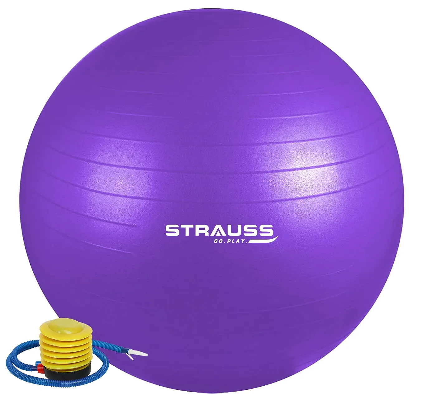 STRAUSS Anti-Burst Rubber Gym Ball with Free Foot Pump | Round Shape Swiss Ball for Exercise, Workout, Yoga, Pregnancy, Birthing, Balance & Stability, 55 cm, (Purple)