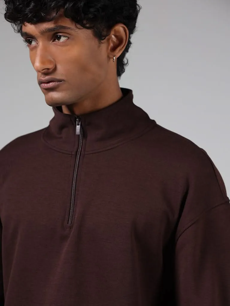 Studiofit Dark Brown Relaxed-Fit Turtle Neck Sweatshirt