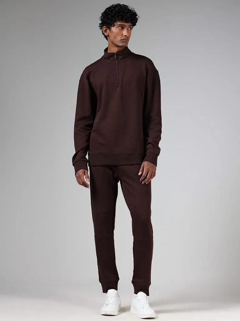 Studiofit Dark Brown Relaxed-Fit Turtle Neck Sweatshirt