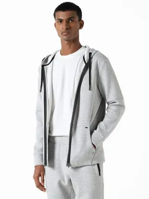 Studiofit Grey Melange Relaxed-Fit Hoodie Jacket