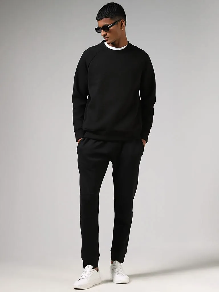 Studiofit Solid Black Relaxed-Fit Sweatshirt