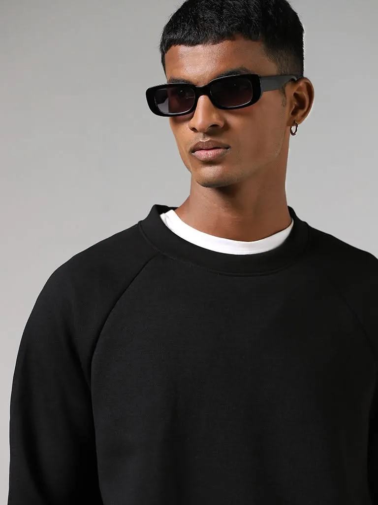 Studiofit Solid Black Relaxed-Fit Sweatshirt