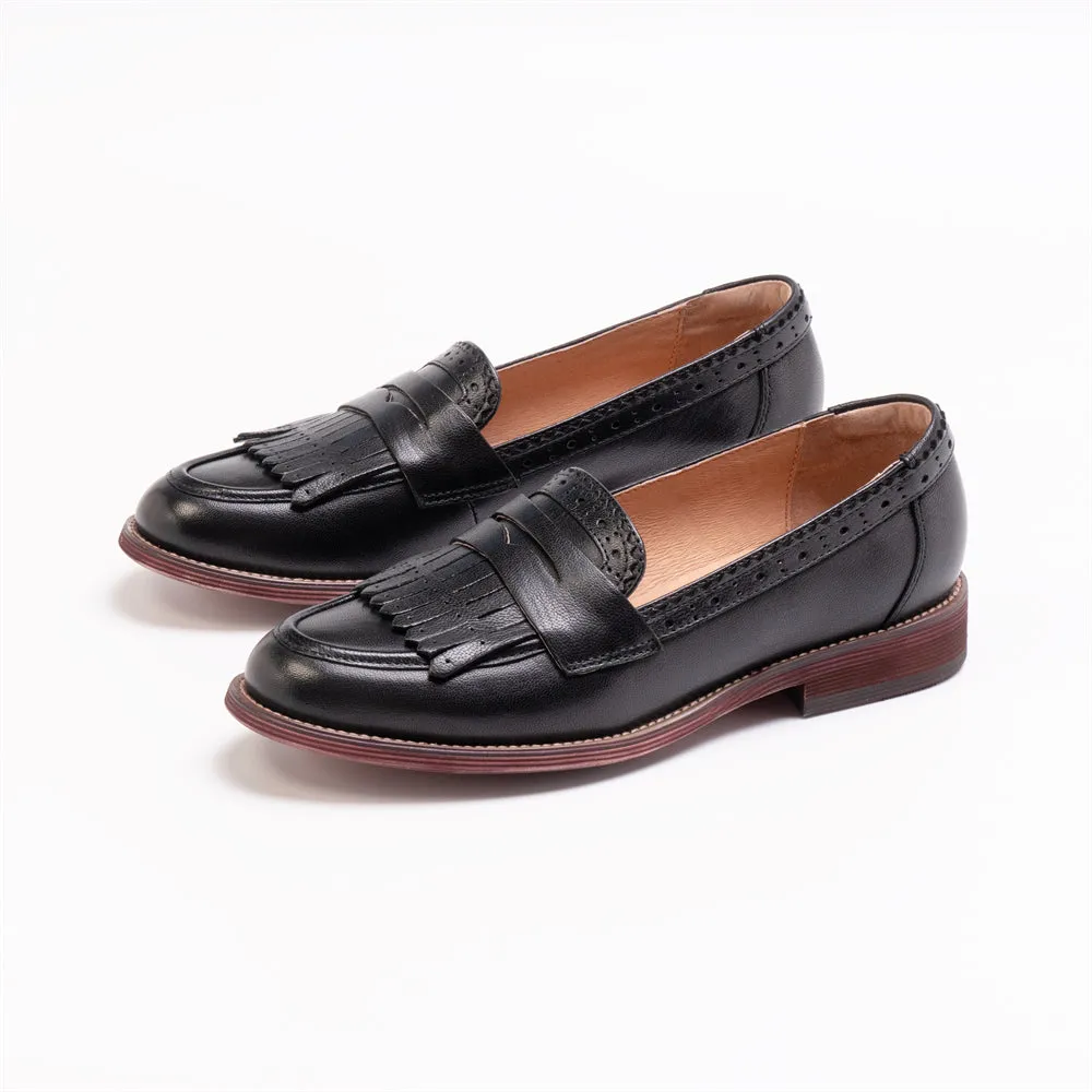 Vintage Chic Leather Round Toe Oxford Shoes