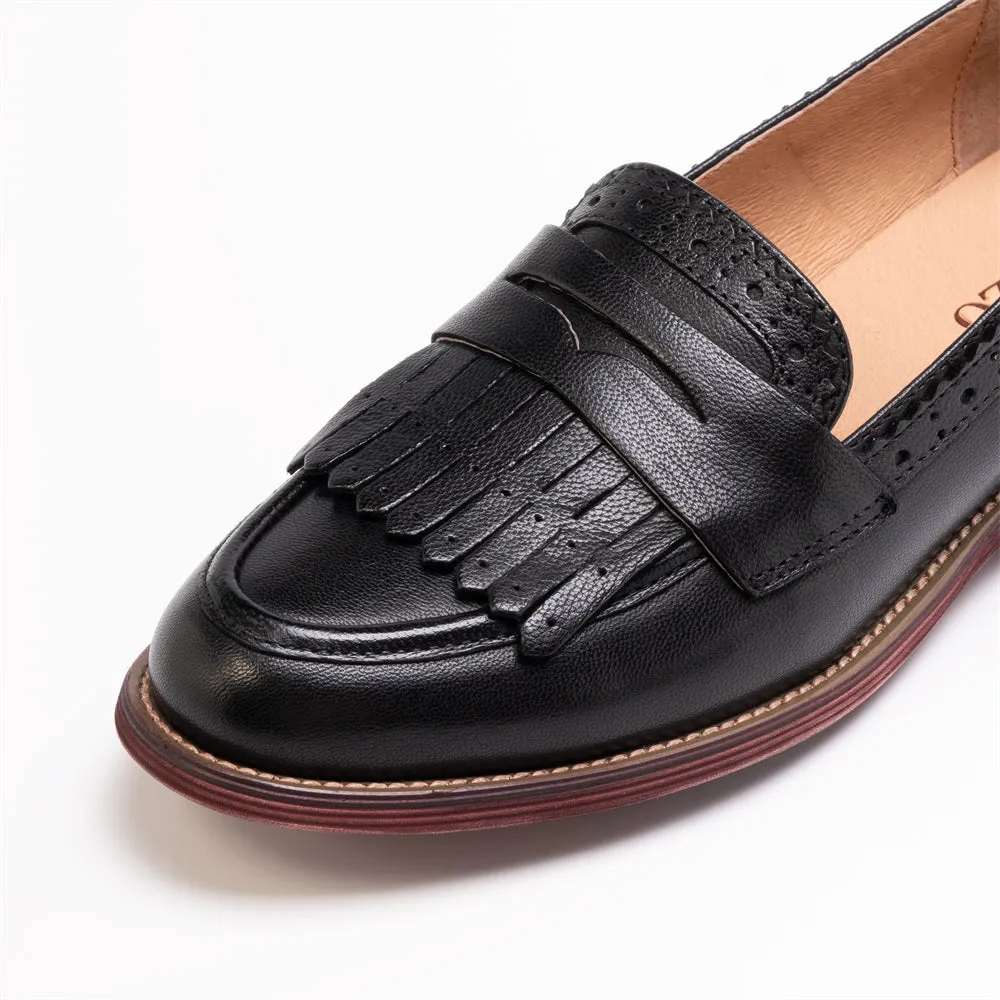 Vintage Chic Leather Round Toe Oxford Shoes