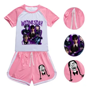 Wednesday Addams Sports Suit Nevermore Academy Sportswear T-shirt Shorts For Kids Summer