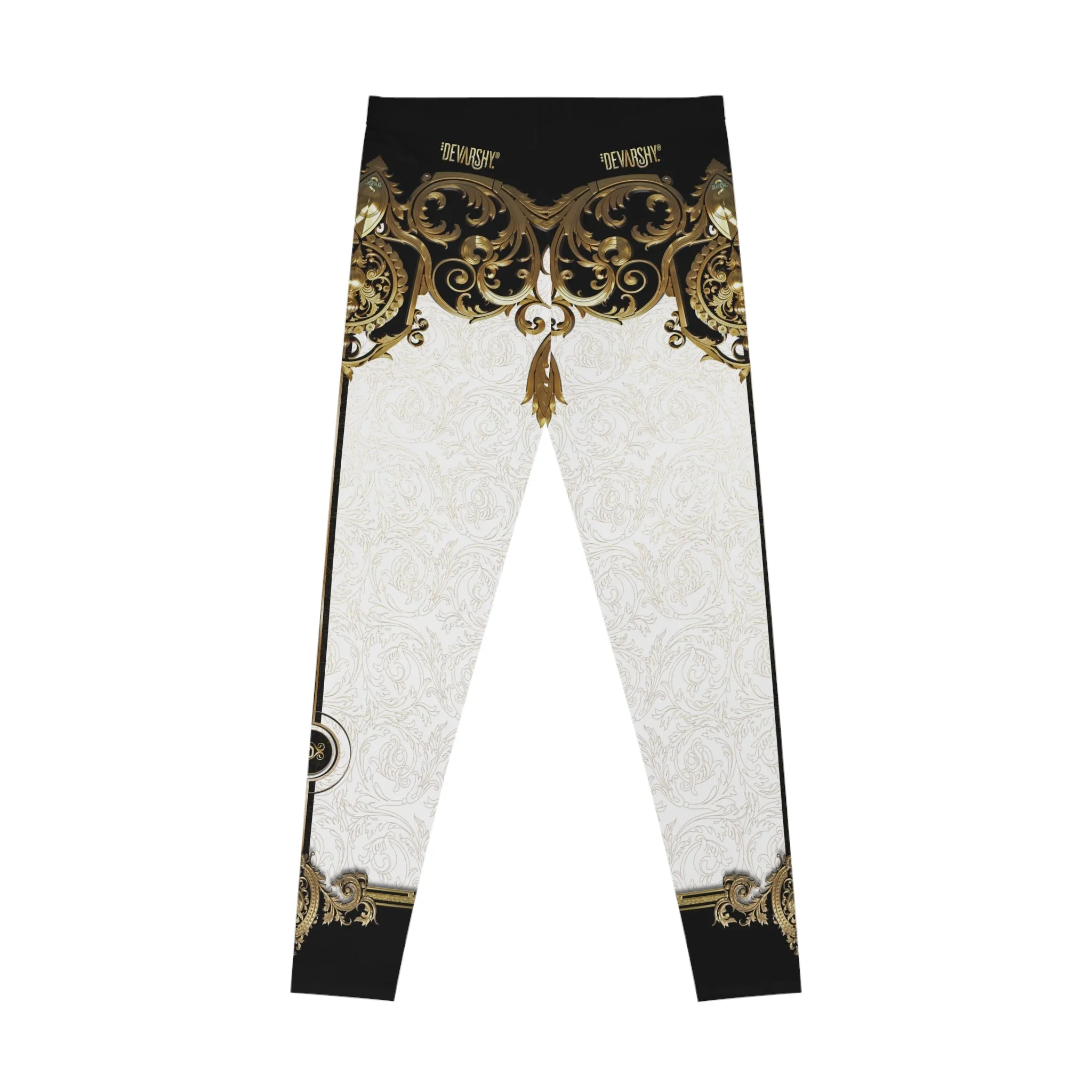 White Baroque Leggings Women Decorative Golden Leggings Casual Wear Spandex Leggings Best Gift Women Lounge Wear | 104922B