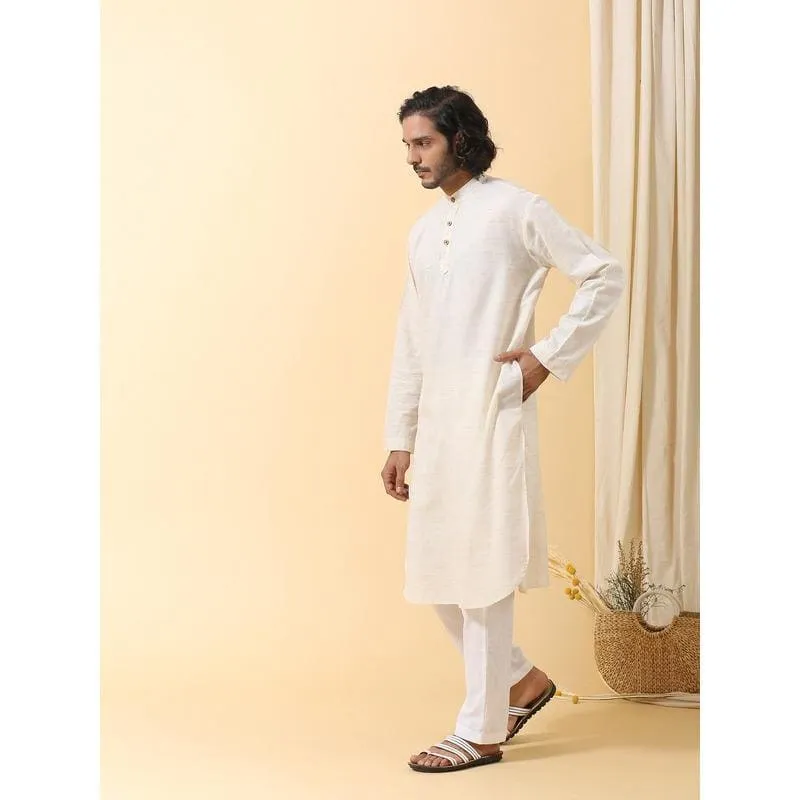 White Men Long Kurta Set