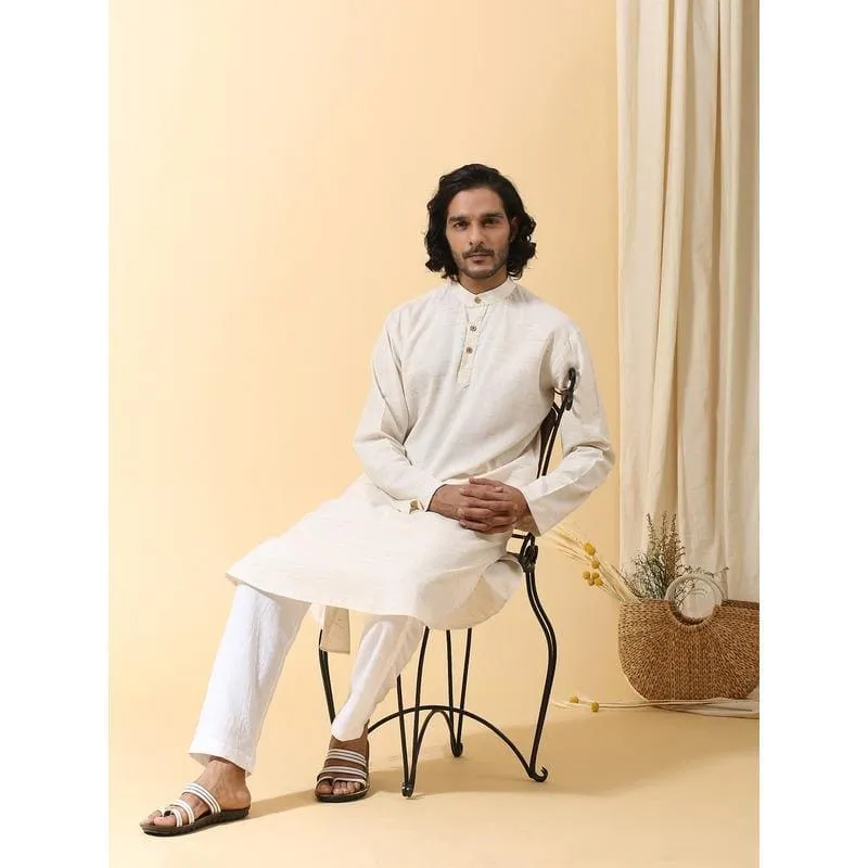 White Men Long Kurta Set