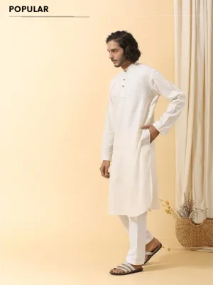 White Men Long Kurta Set