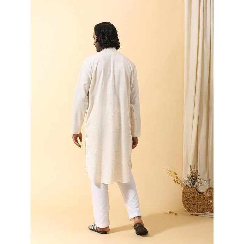 White Men Long Kurta Set