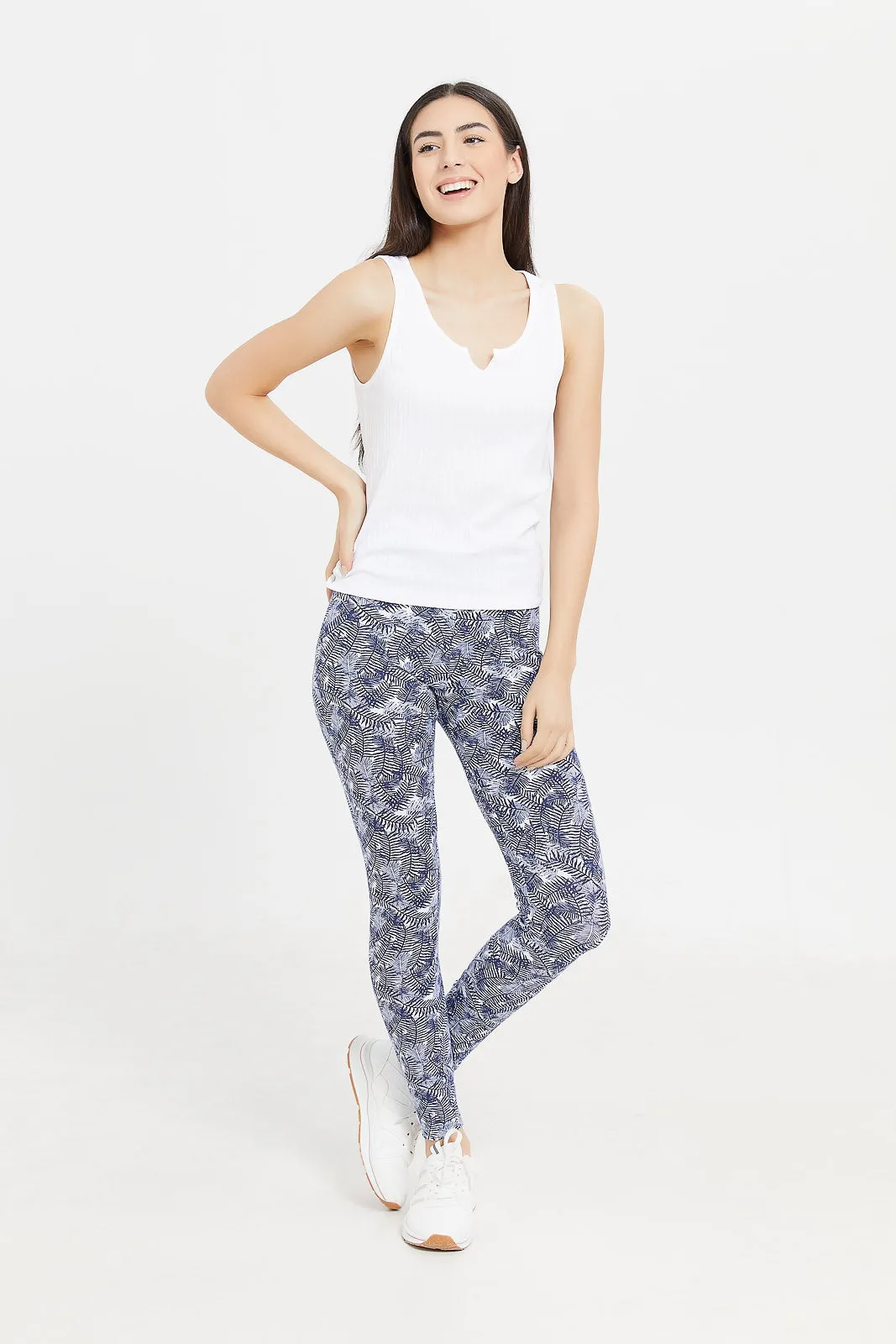 Women Blue Printed Skinny Leggings