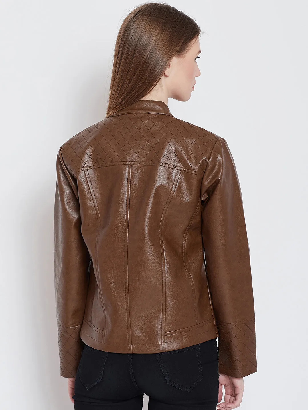 Women Casual Tan Leather Jacket