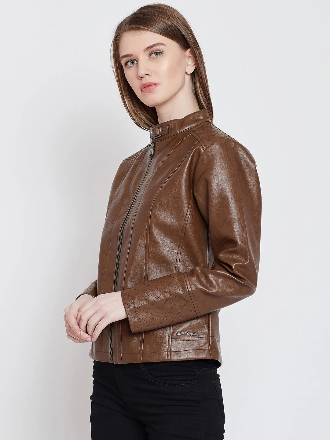 Women Casual Tan Leather Jacket