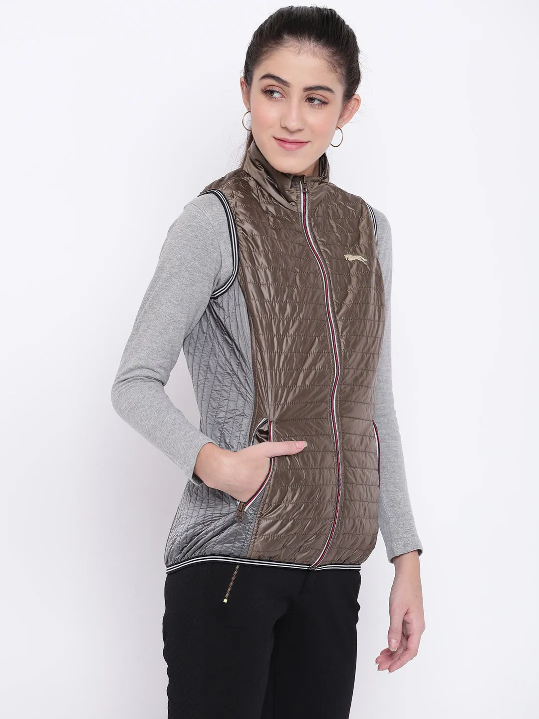 Women Copper Casual Quilted Jacket