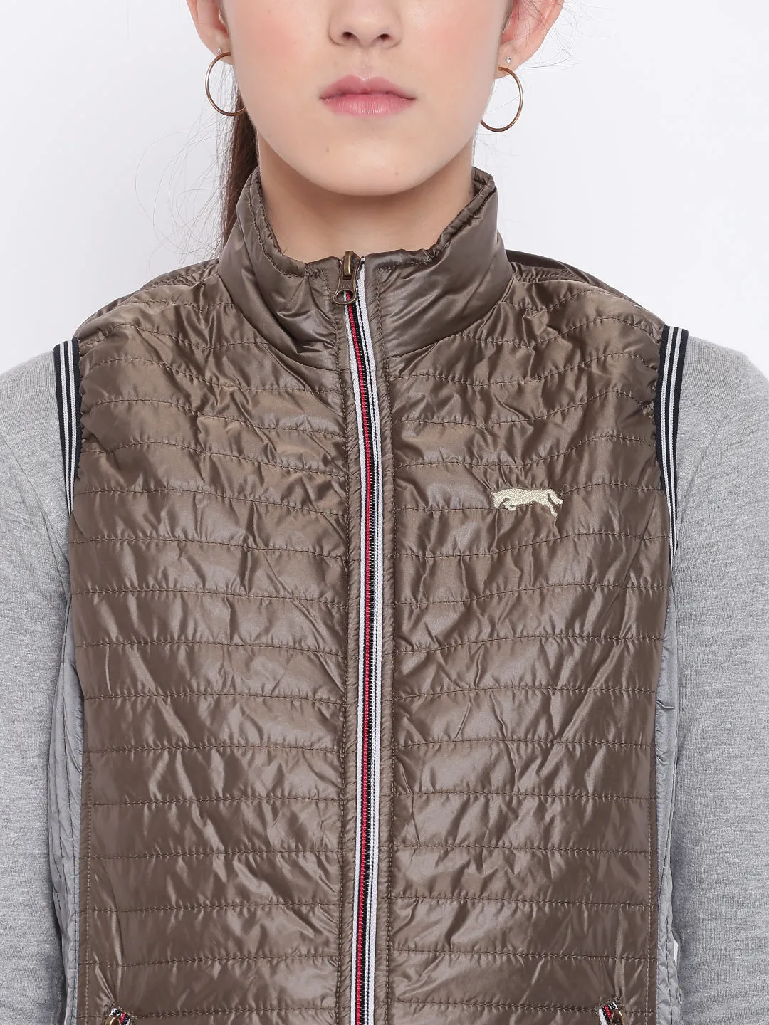 Women Copper Casual Quilted Jacket