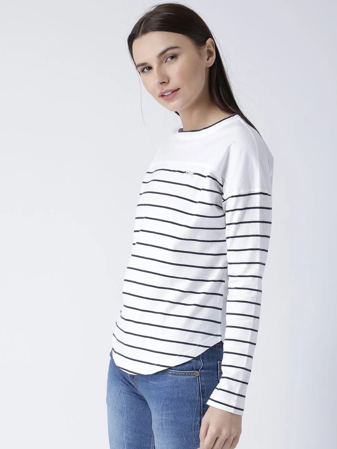 Women Round Neck White T-shirt