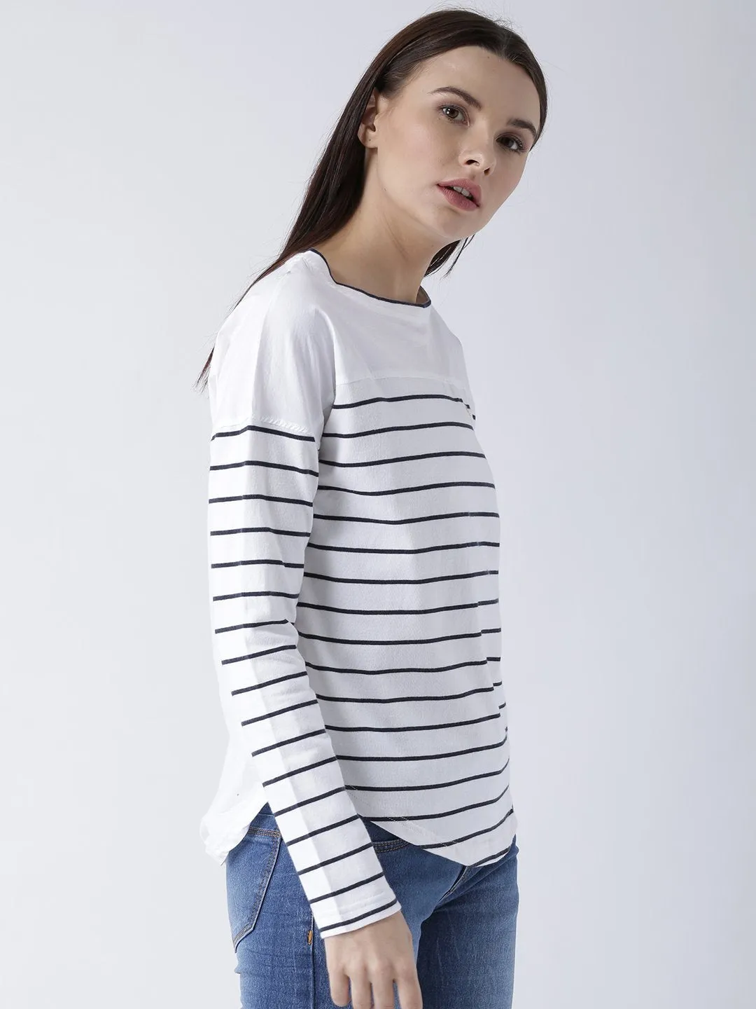 Women Round Neck White T-shirt