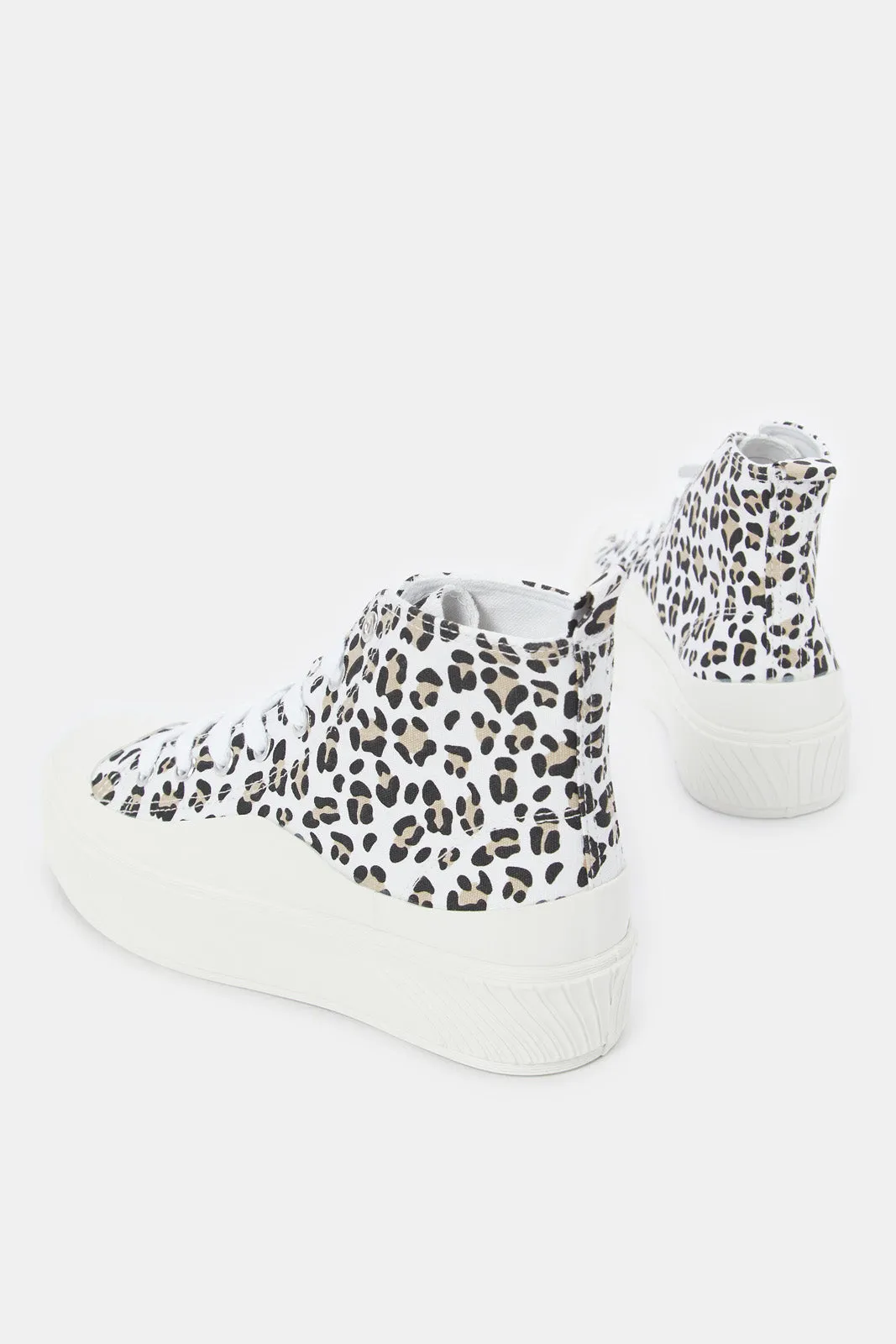 Women White Animal Print Hightop Shoes