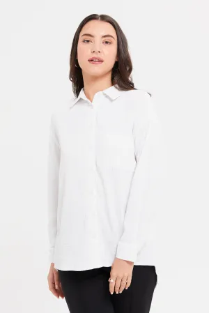 Women White Collared Casual Shirt