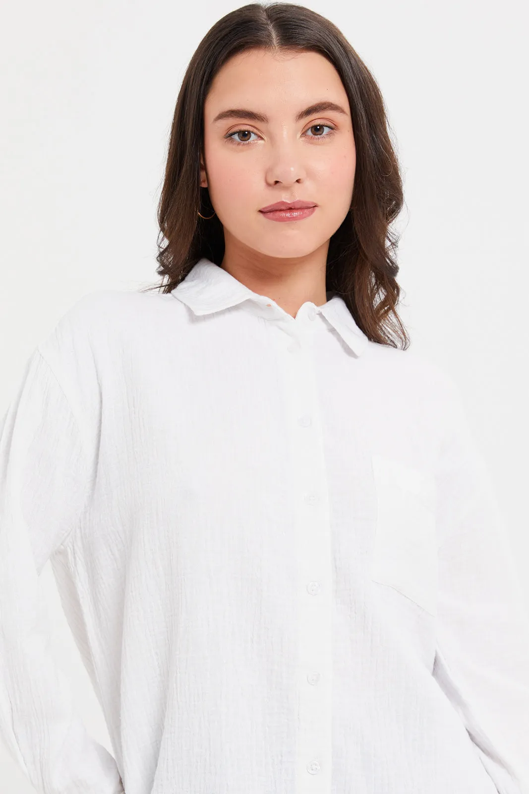 Women White Collared Casual Shirt