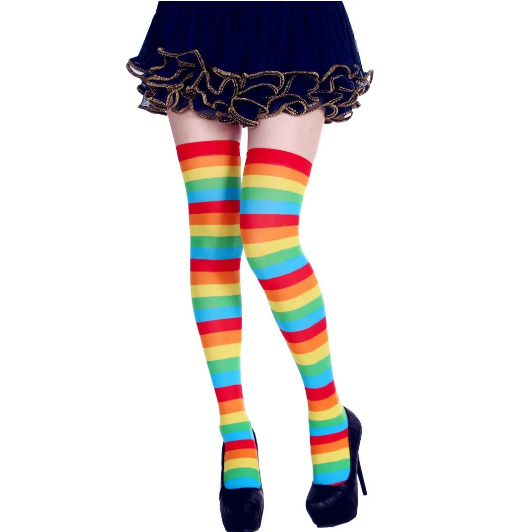 Women's Extra Long Striped Socks Over Knee High Opaque Stockings