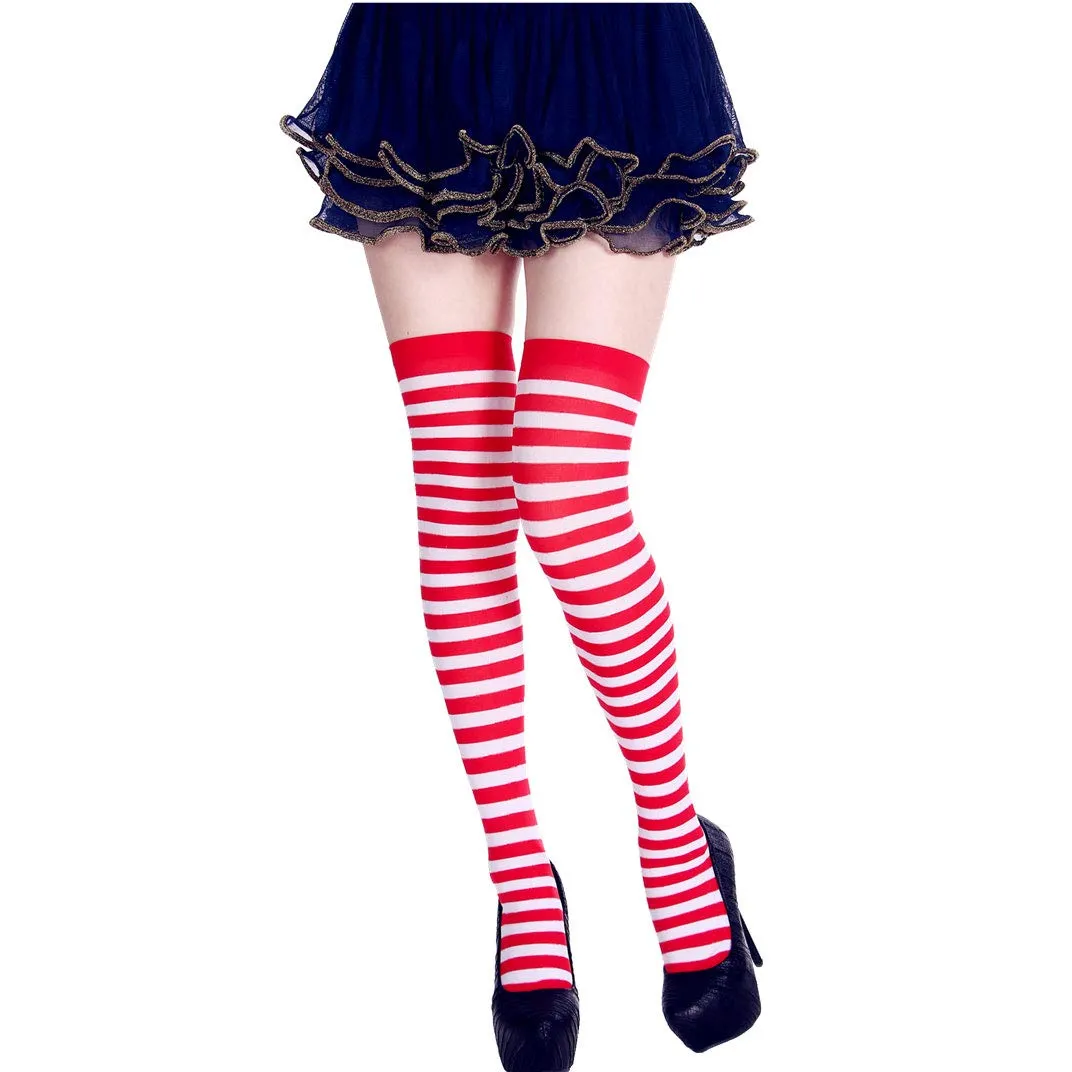 Women's Extra Long Striped Socks Over Knee High Opaque Stockings