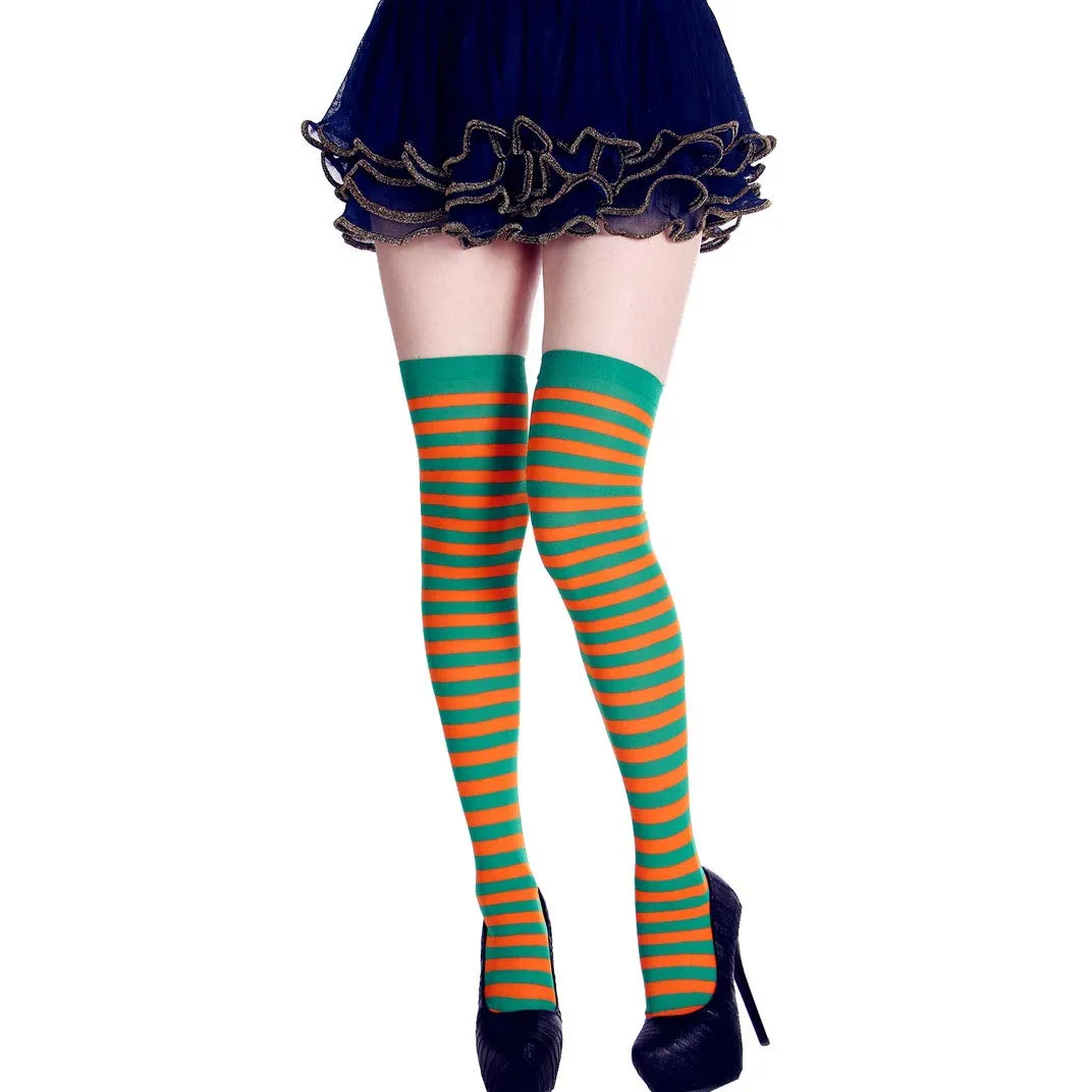 Women's Extra Long Striped Socks Over Knee High Opaque Stockings