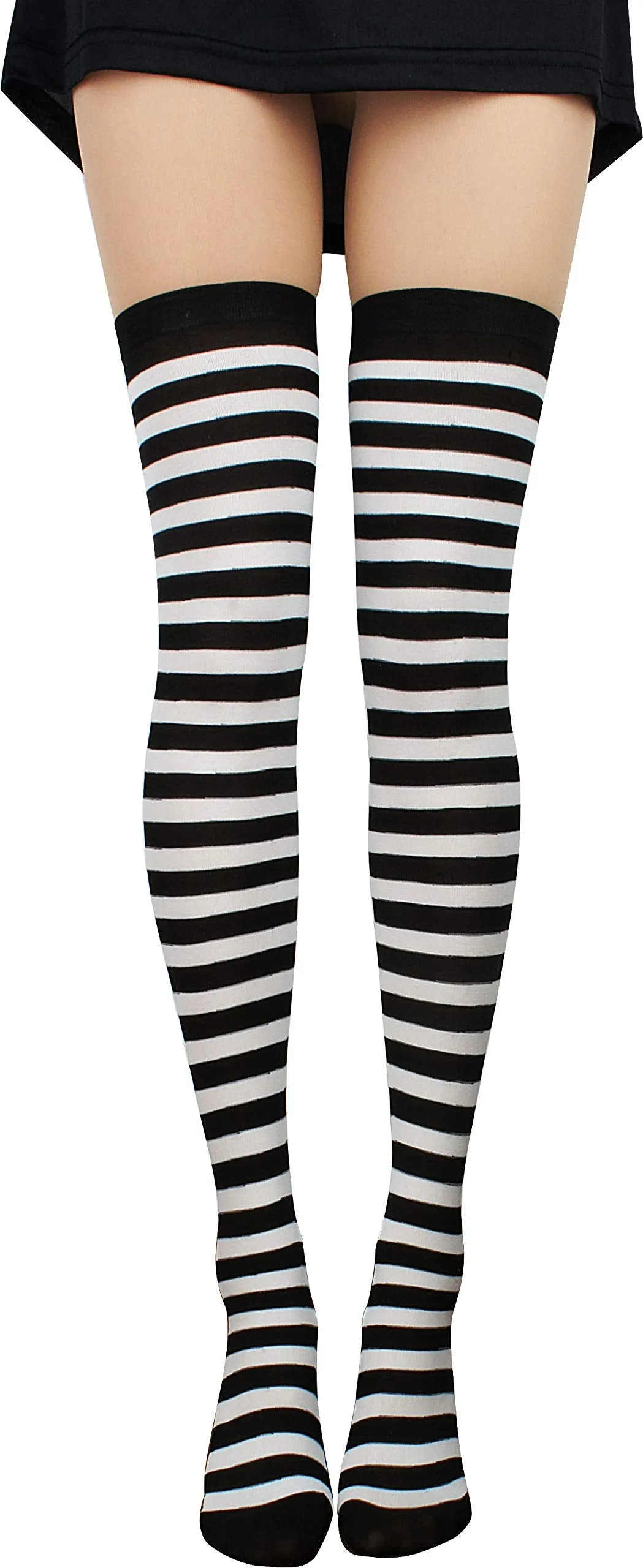 Women's Extra Long Striped Socks Over Knee High Opaque Stockings