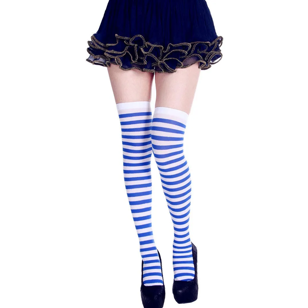 Women's Extra Long Striped Socks Over Knee High Opaque Stockings