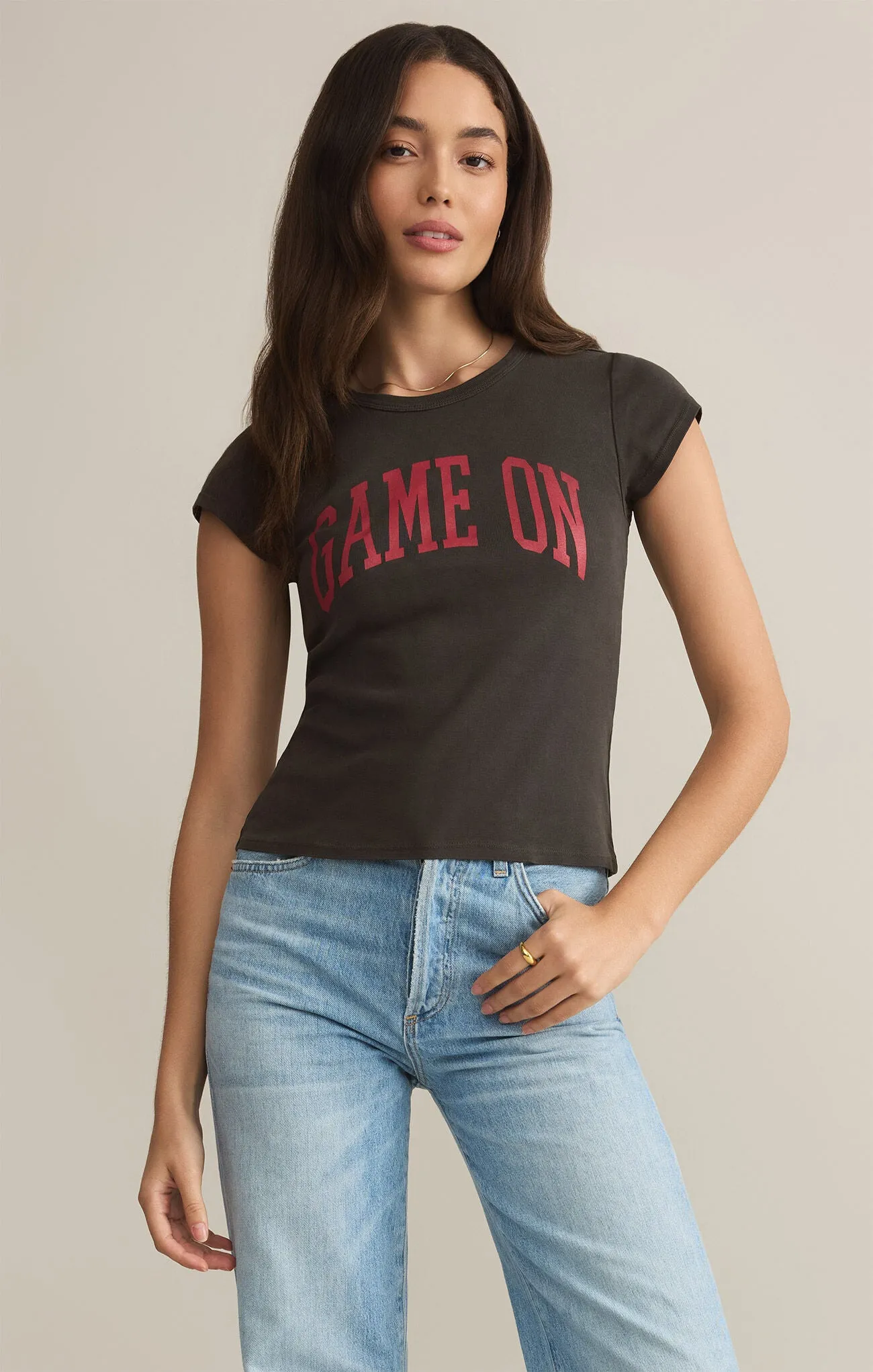 ZSU Game On Cheeky Fitted Tee in Black & Red