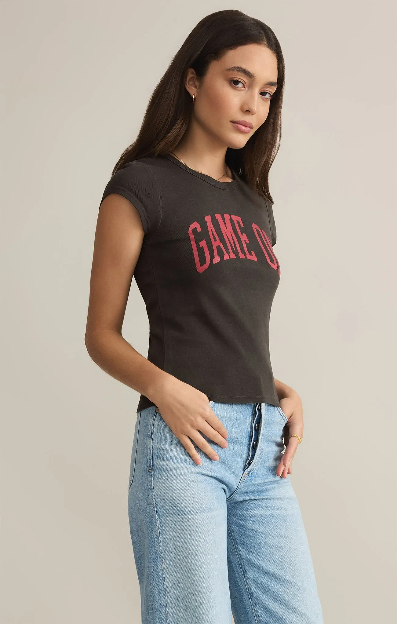 ZSU Game On Cheeky Fitted Tee in Black & Red